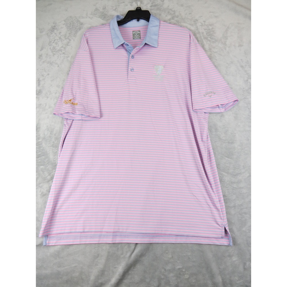 Callaway Opti-Dri Polo XXL Pink Blue Stripe Hard Rock Golf Preppy
